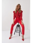 Classic trousers with a belt, red 50160 - Online store - Boutique